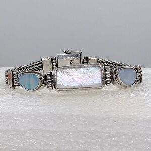 Vtg Sterling Opal & Baroque Freshwater Pearl Heavy 925 Silver | 8.4” L | 31g